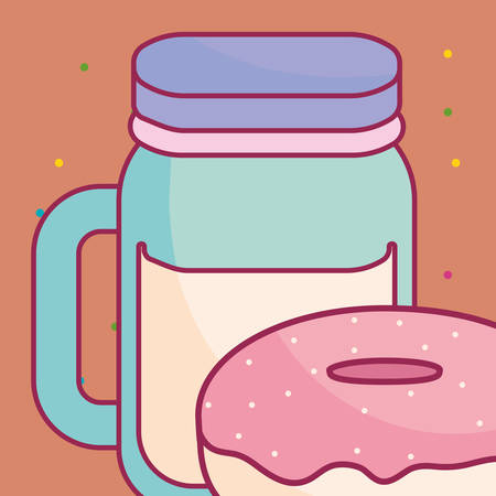 cute beverage jar with donut vector illustration designのイラスト素材