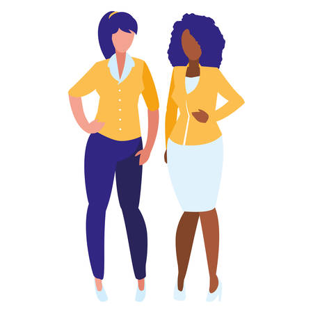 couple of girls interracial characters vector illustration designのイラスト素材
