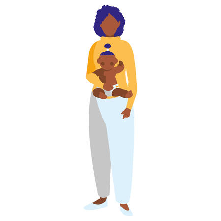 black mother with baby daughter characters vector illustration designのイラスト素材