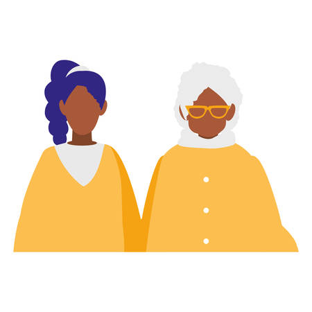 cute grandmother with daughter black characters vector illustration designのイラスト素材