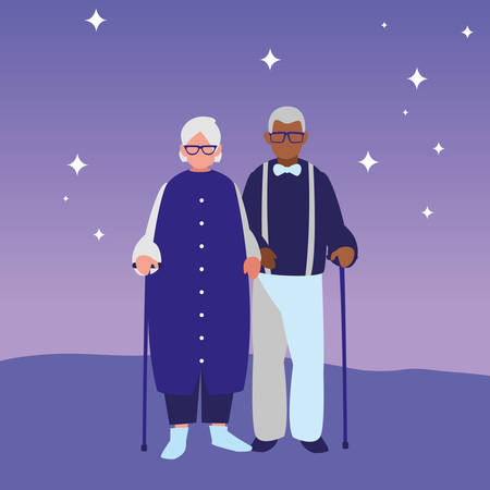 cute grandparents couple interracial characters vector illustration designのイラスト素材