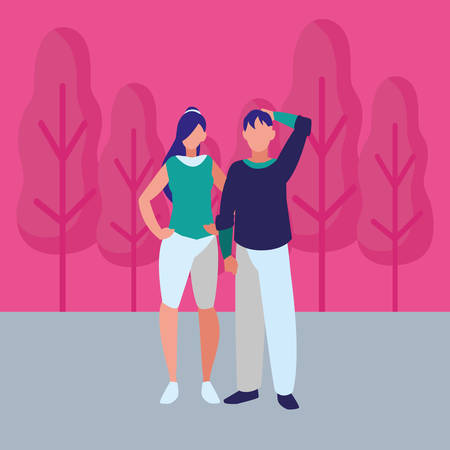 young couple avatars characters vector illustration designのイラスト素材