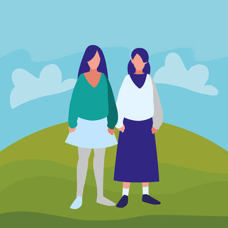 couple of girls avatars characters vector illustration designのイラスト素材