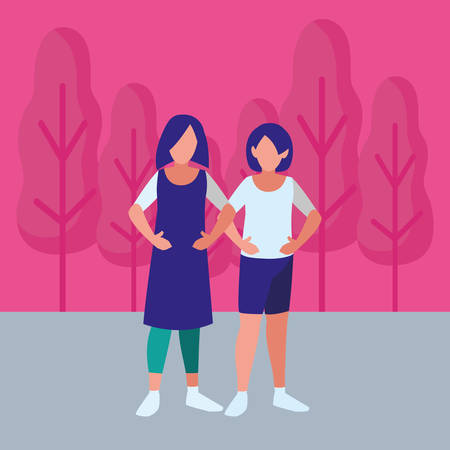 couple of girls avatars characters vector illustration designのイラスト素材