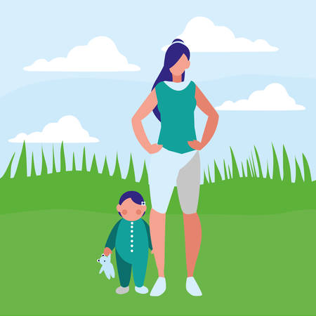 cute mother with daughter characters vector illustration designのイラスト素材