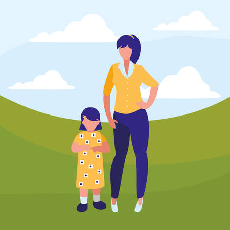cute mother with daughter characters vector illustration designのイラスト素材