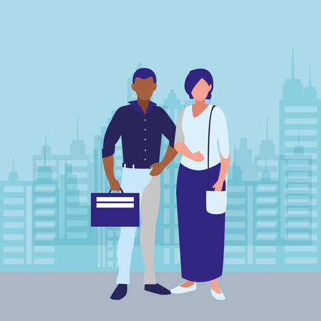young interracial couple avatars characters vector illustration designのイラスト素材