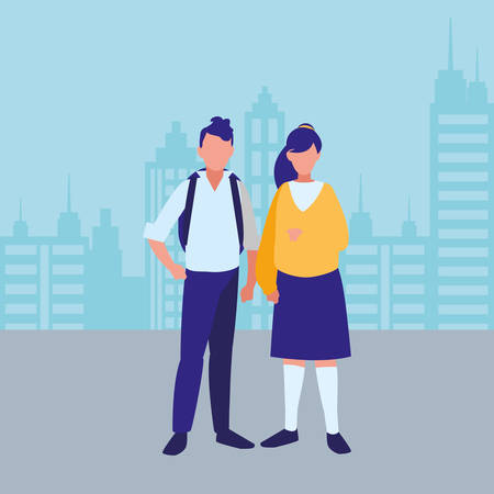 young couple avatars characters vector illustration designのイラスト素材