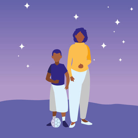 black mother with son characters vector illustration designのイラスト素材