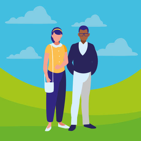 young interracial couple avatars characters vector illustration designのイラスト素材