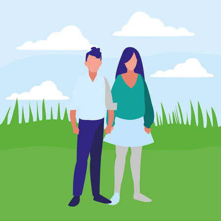 young couple avatars characters vector illustration designのイラスト素材
