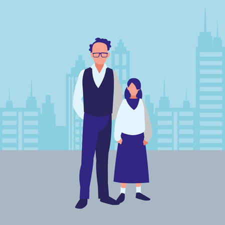 father with daughter characters vector illustration designのイラスト素材
