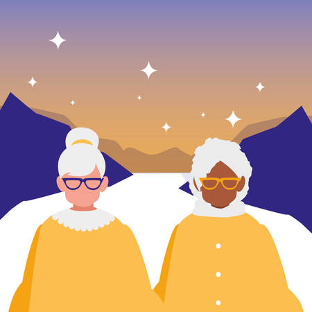 cute grandmothers couple interracial characters vector illustration designのイラスト素材