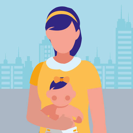 cute mother with baby daughter characters vector illustration designのイラスト素材