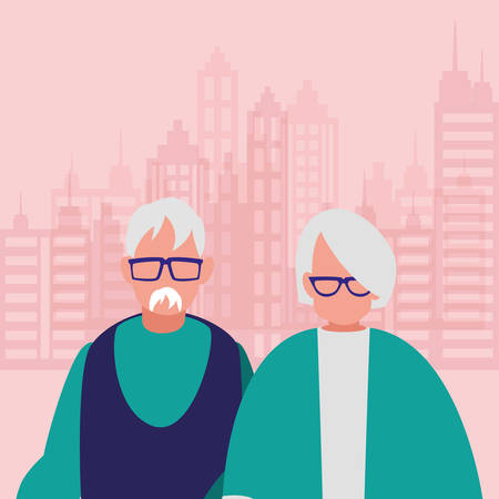 cute grandparents couple characters vector illustration designのイラスト素材