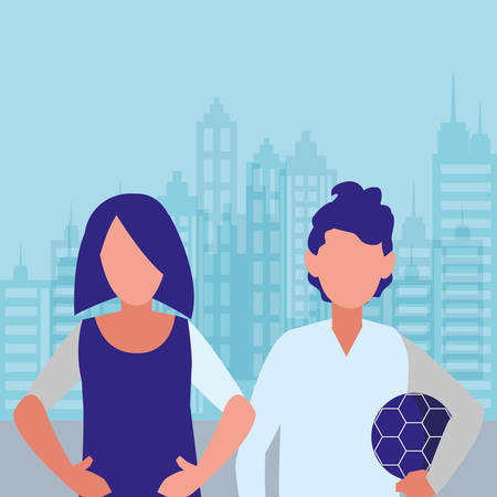 young couple avatars characters vector illustration designのイラスト素材