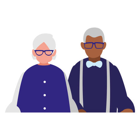 cute grandparents couple interracial characters vector illustration designのイラスト素材