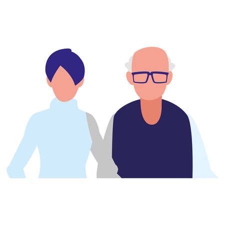 cute grandfather with daughter characters vector illustration designのイラスト素材