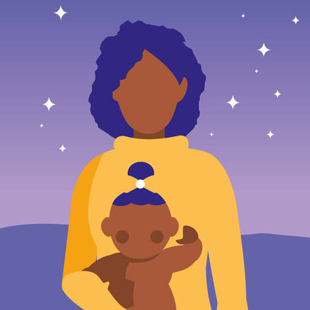 black mother with baby daughter characters vector illustration designのイラスト素材