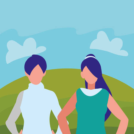 couple of girls avatars characters vector illustration designのイラスト素材