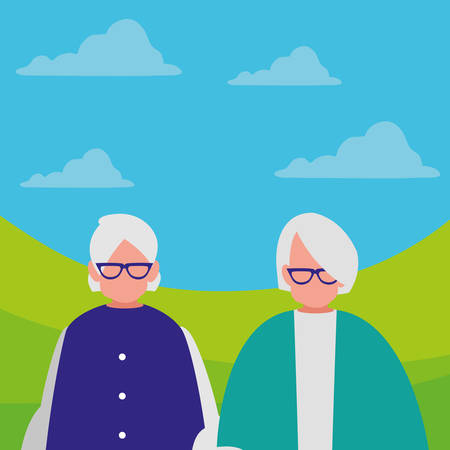cute grandmothers couple avatars characters vector illustration designのイラスト素材