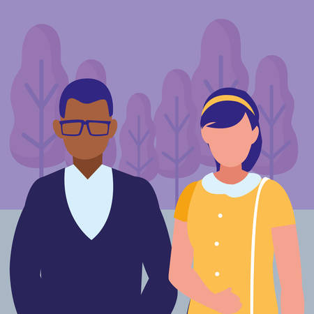 young interracial couple avatars characters vector illustration designのイラスト素材