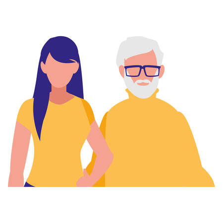 cute grandfather with daughter characters vector illustration designのイラスト素材