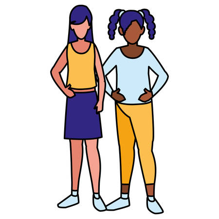 couple of girls interracial characters vector illustration designのイラスト素材