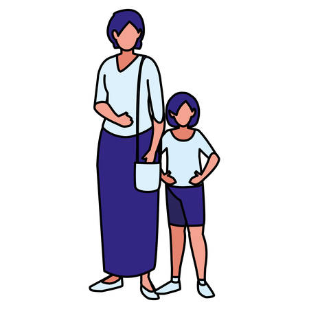 cute mother with daughter characters vector illustration designのイラスト素材