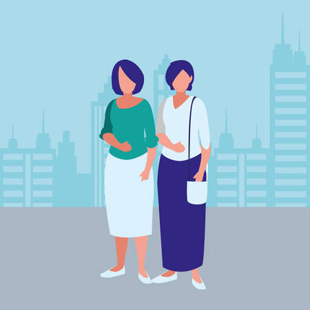 couple of girls avatars characters vector illustration designのイラスト素材