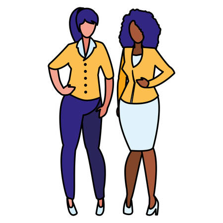 couple of girls interracial characters vector illustration designのイラスト素材