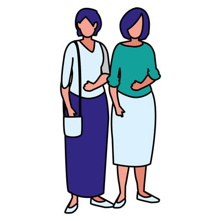 couple of girls avatars characters vector illustration designのイラスト素材