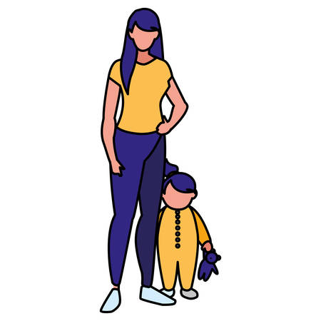 cute mother with daughter characters vector illustration designのイラスト素材
