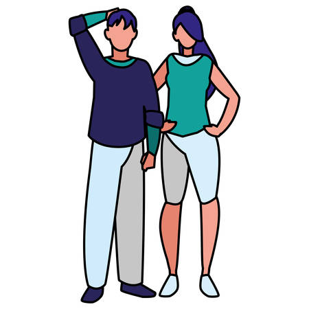 young couple avatars characters vector illustration designのイラスト素材