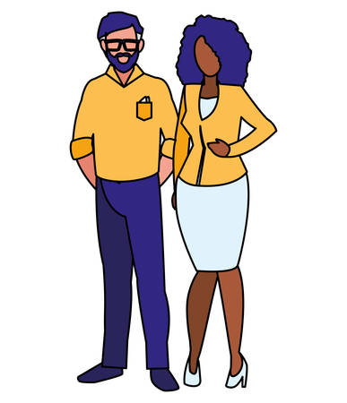 young interracial couple avatars characters vector illustration designのイラスト素材