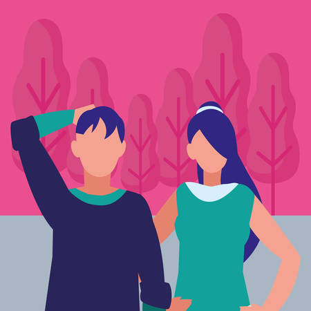 young couple avatars characters vector illustration designのイラスト素材