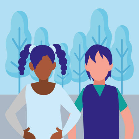 young interracial couple avatars characters vector illustration designのイラスト素材