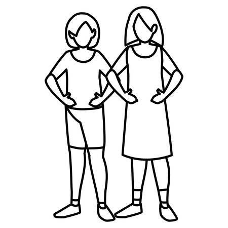 couple of girls avatars characters vector illustration designのイラスト素材