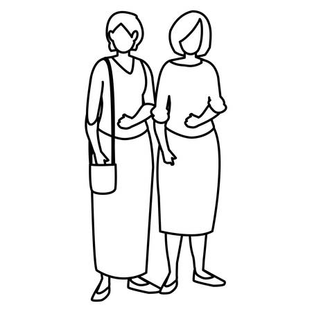 couple of girls avatars characters vector illustration designのイラスト素材