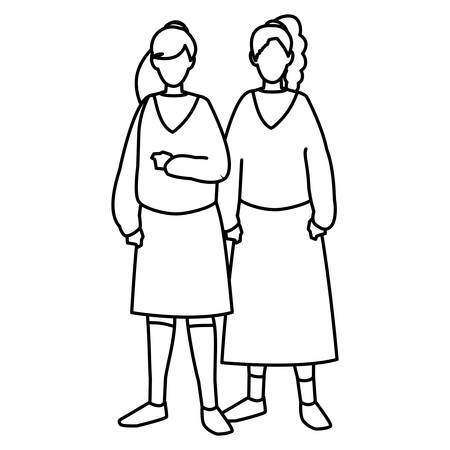 couple of girls avatars characters vector illustration designのイラスト素材