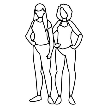 couple of girls avatars characters vector illustration designのイラスト素材
