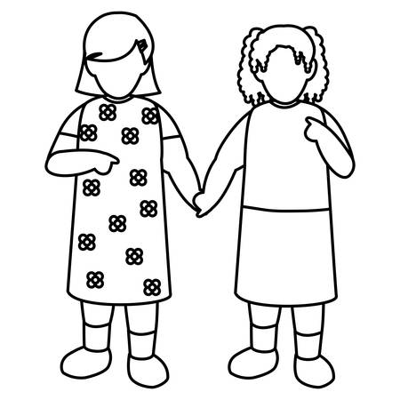 beautiful little girls couple characters vector illustration designのイラスト素材