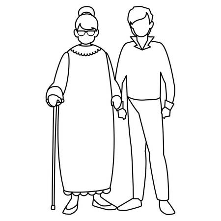 cute grandmother with son characters vector illustration designのイラスト素材