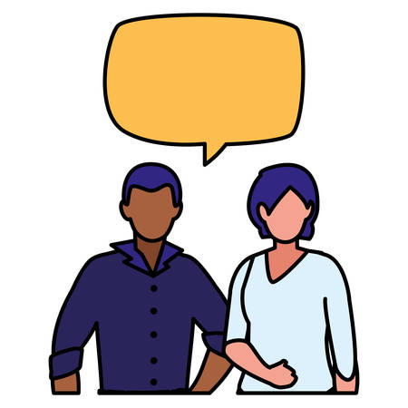 young interracial couple with speech bubble vector illustration designのイラスト素材