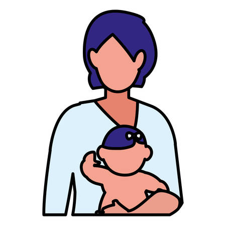 cute mother with baby daughter characters vector illustration designのイラスト素材