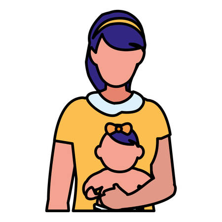 cute mother with baby daughter characters vector illustration designのイラスト素材