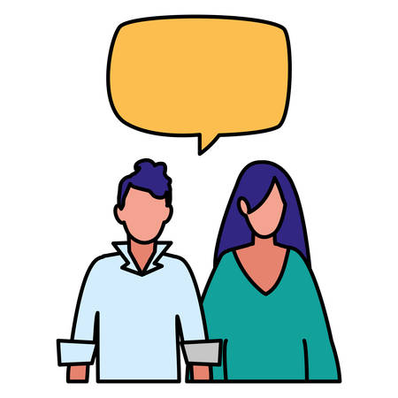 young couple with speech bubble characters vector illustration designのイラスト素材