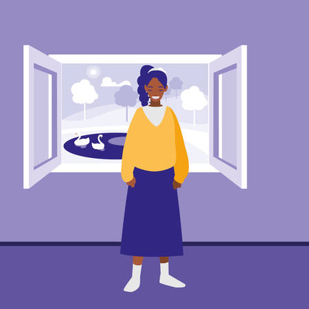 beautiful and young black woman character vector illustration designのイラスト素材