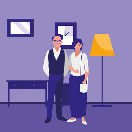 young couple avatars characters vector illustration designのイラスト素材