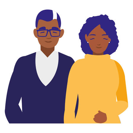young couple black avatars characters vector illustration designのイラスト素材